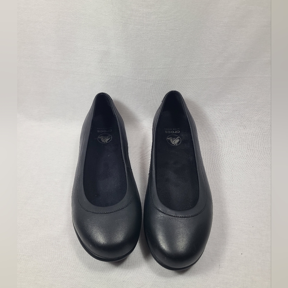 CROCS WORK Grace Black Leather Slip-Resistant Womens Slip-On Shoes 7.5